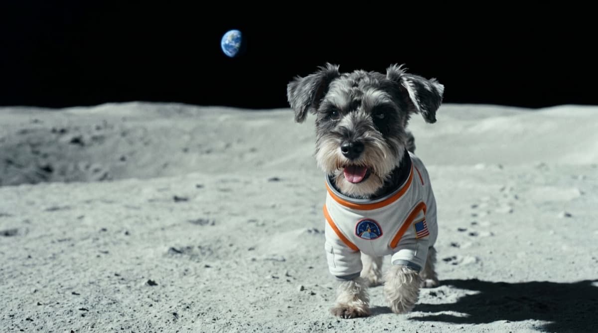 Low angle of Camyu standing heroically in the spacecraft.